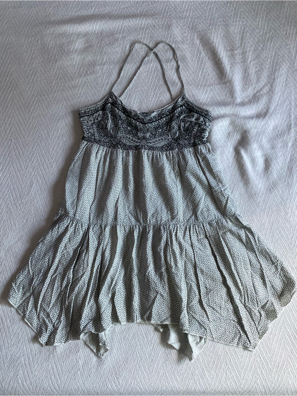 American Eagle Outfitters Cream & Black Printed Spaghetti Strap Dress size M